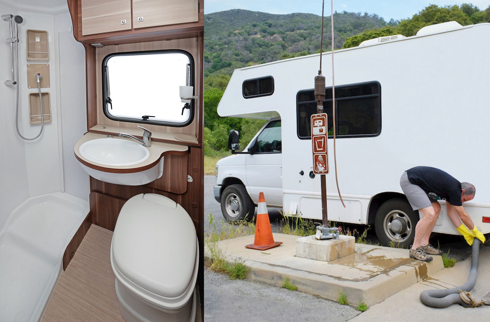Portable RV/camper toilet and holding tank setup in Lodi, California