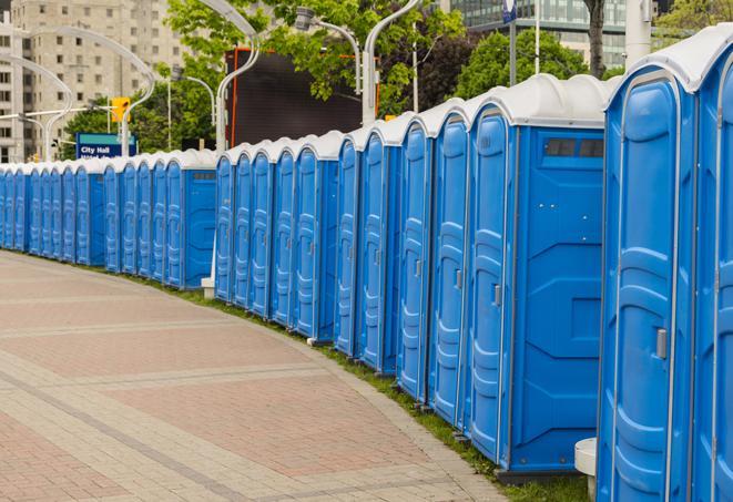Seasonal porta potty units set up at a Lodi, California venue